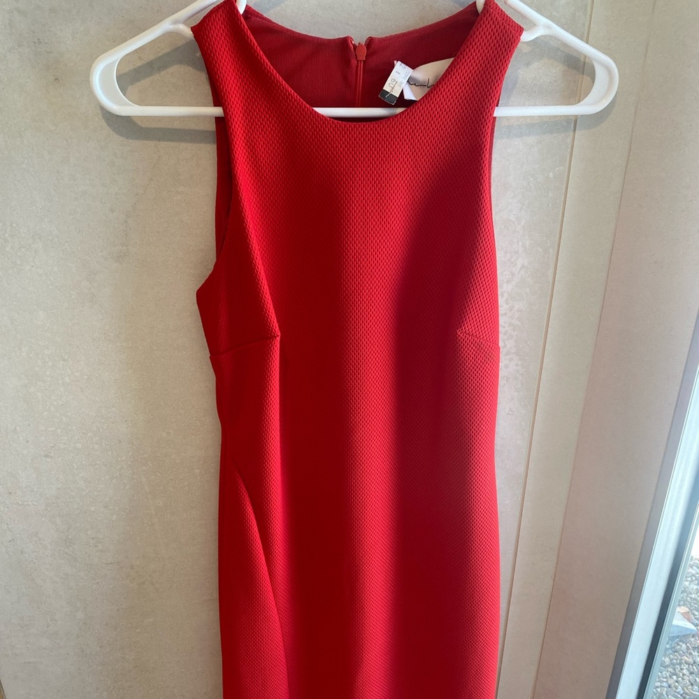 Charles Henry Red MIDI dress with slit